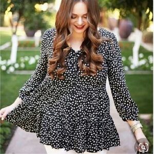 Anthropologie Maeve Lila Ruffle Tiered Button Down Tunic Top